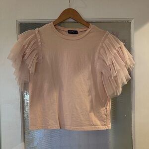 Elegant Blush Ruffle Sleeve Tee
